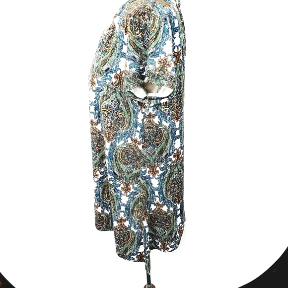 AB Studio Asymmetric Print Scoop Neck Short Sleeve Top Blouse Shirt Size L EUC - Picture 6 of 15